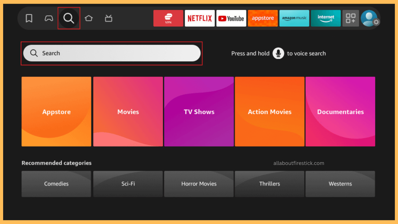Click Find on the Firestick home page