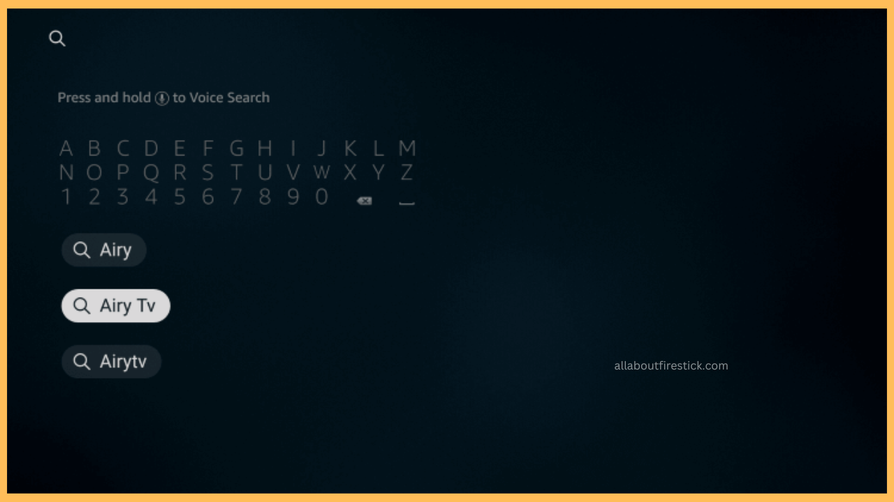 Search for Airy TV on Firestick