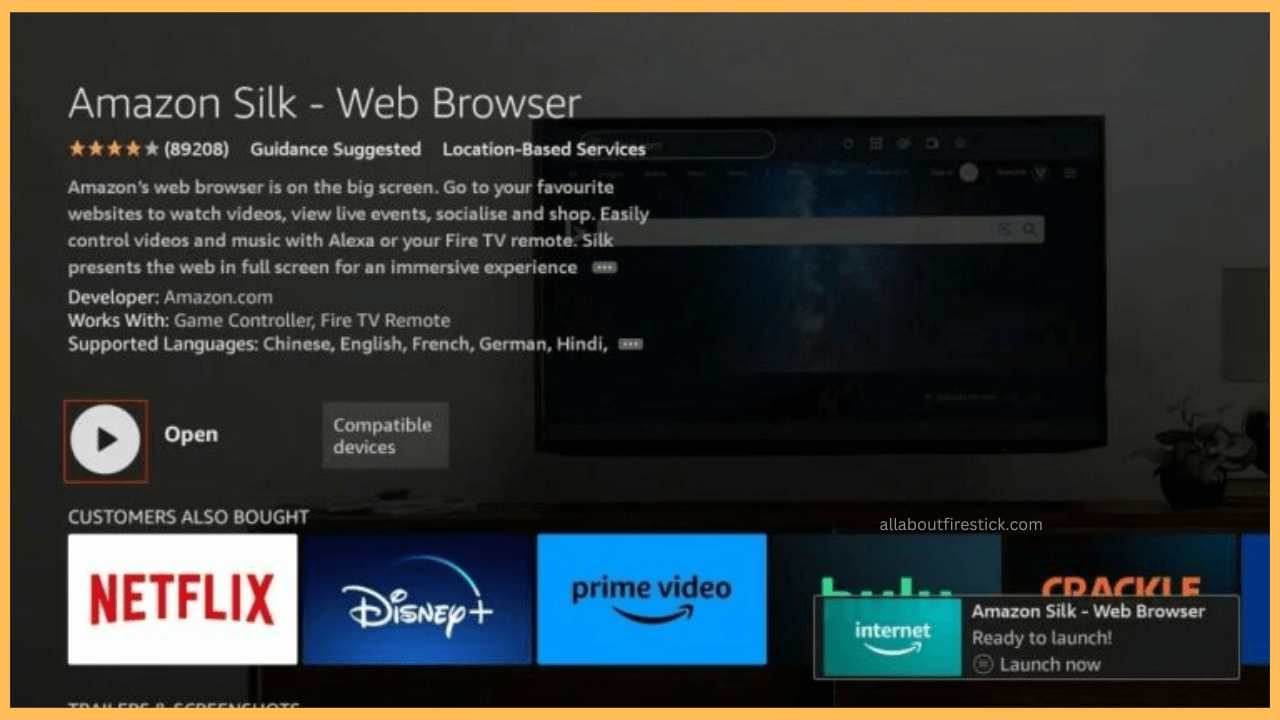 Click Open to launch Amazon Silk - Web Browser