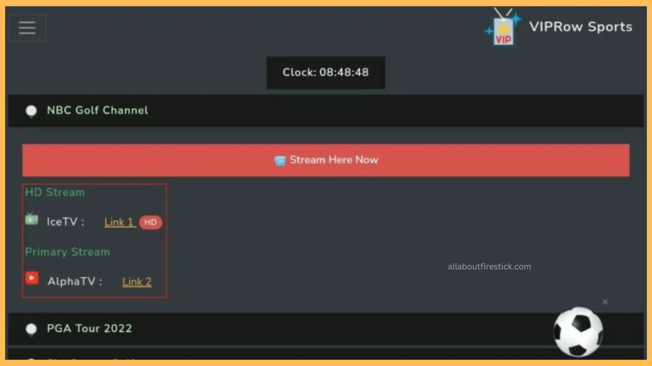 Click the desired live stream link